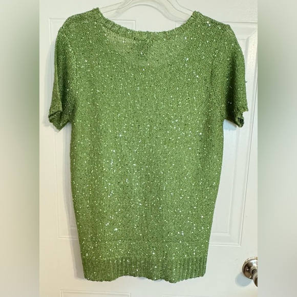 Questions by Say What? Green Sequined Sweater Short Sleeve Large - Picture 2 of 8